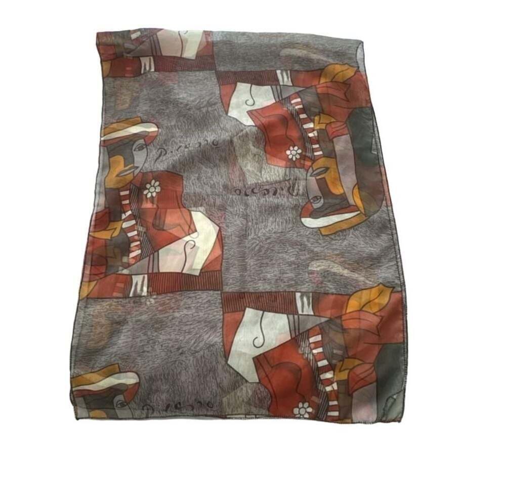 Vintage Picasso Scarf Wrap Shawl Cubism Painting Copper Red Bronze Grey Abstract